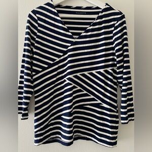 Talbots Navy & White Striped Wrap-Style Top Size M